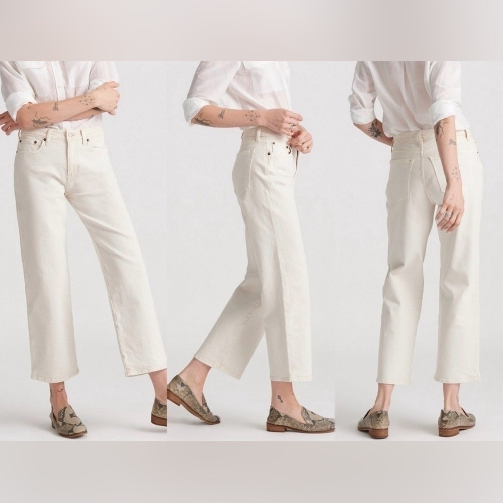 LUCKY Brand Mid Rise Crop Wide Leg Jeans Warm White Slim Fit Cotton Denim